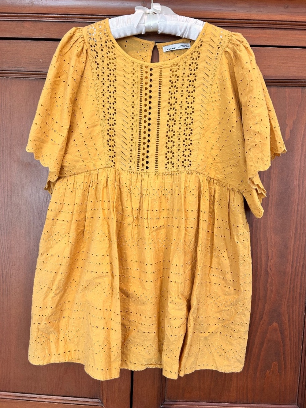 Pull & Bear Mustard Yellow Eyelet Broderie Anglaise Babydoll Mini Dress / Tunic